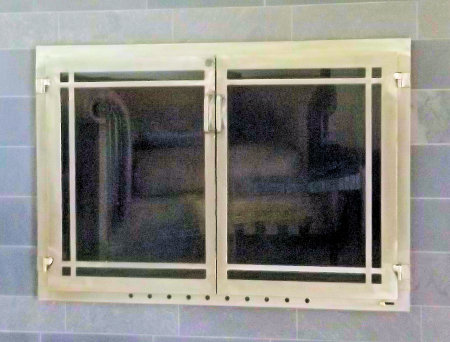 Falmouth square deco style window pane twin doors in 316 marine stainless steel